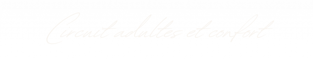 Texte manuscrit blanc sur fond noir affichant "Circuit adultes et confort", représentant une offre de séjour haut de gamme dans le désert marocain.